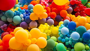 Vibrant Multicolored Balloon Cluster in a Dense Festive Arrangement HD wallpaper