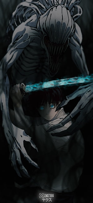 Yakuza Like a Dragon Ichiban Kasuga fighting a giant monster with glowing sword HD phone wallpaper
