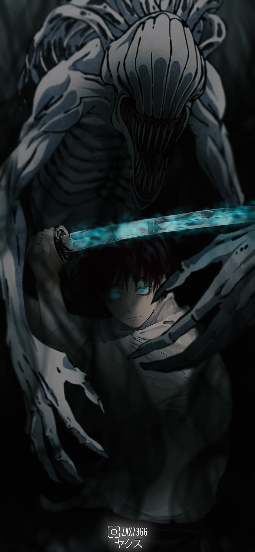 Yakuza Like a Dragon Ichiban Kasuga fighting a giant monster with glowing sword HD phone wallpaper
