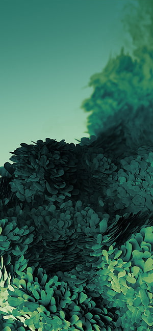 Abstract Teal and Green Fractal Flora 3D Render Wallpaper HD phone wallpaper