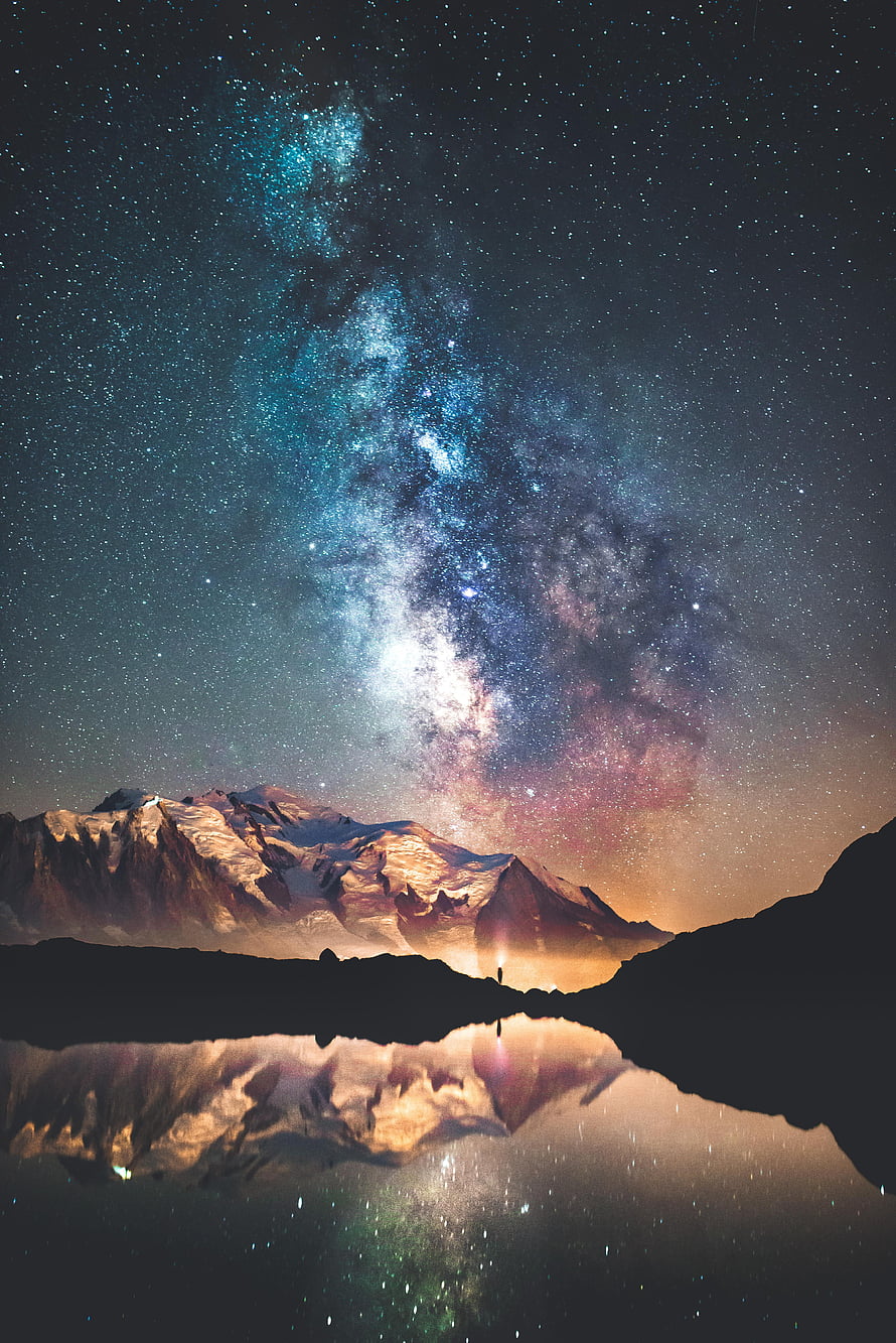 Milky Way Galaxy Arching Over Mont Blanc Mountain Range With Perfect Lake Reflection HD phone wallpaper