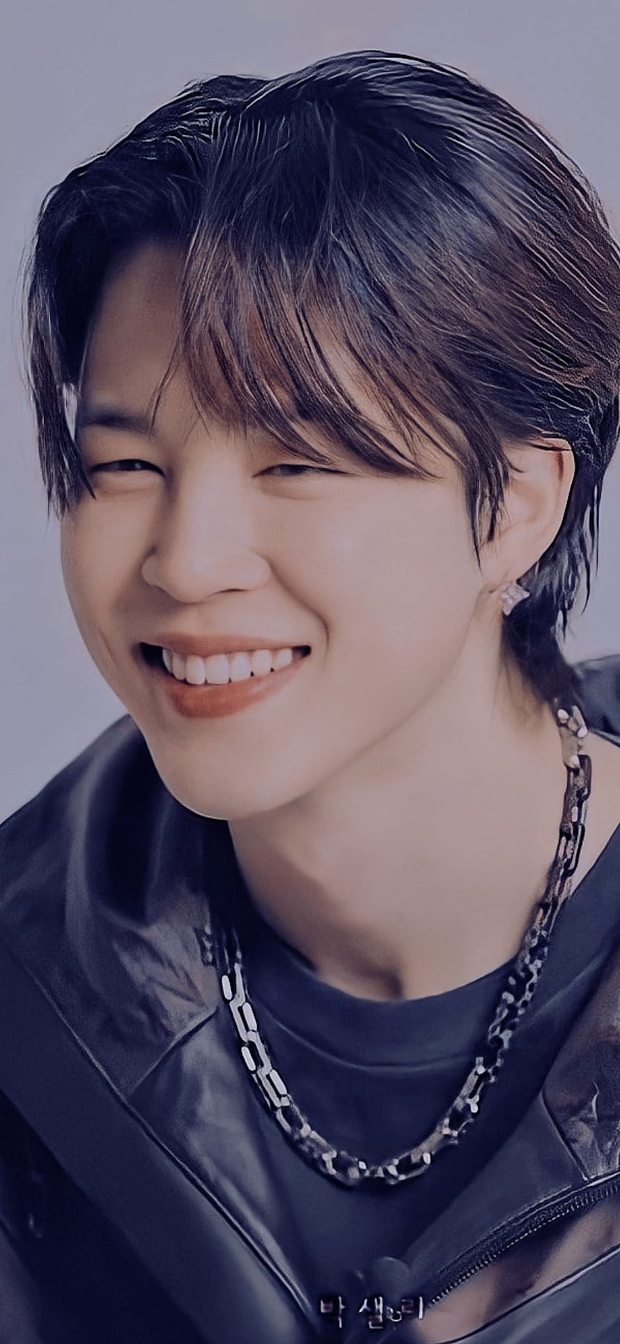 Jimin BTS Portrait in Black Leather Jacket with Chain Necklace HD phone wallpaper
