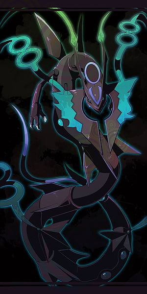 Shiny Mega Rayquaza Dark Fantasy Artwork with Neon Green Energy Aura HD phone wallpaper
