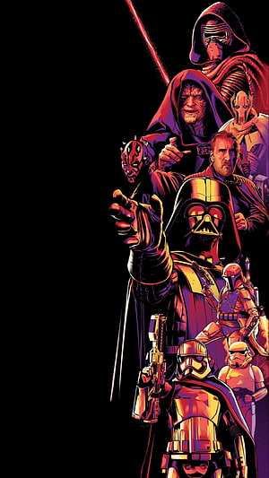 Star Wars Villains Comic Art Featuring Darth Vader, Kylo Ren, and Emperor Palpatine HD phone wallpaper