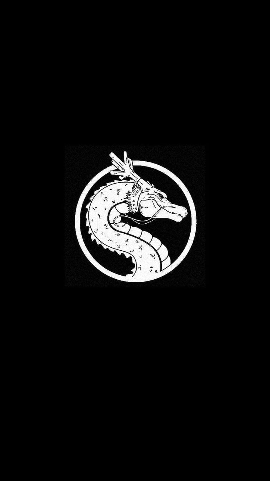 Minimalist White Dragon Emblem on Black Background HD phone wallpaper