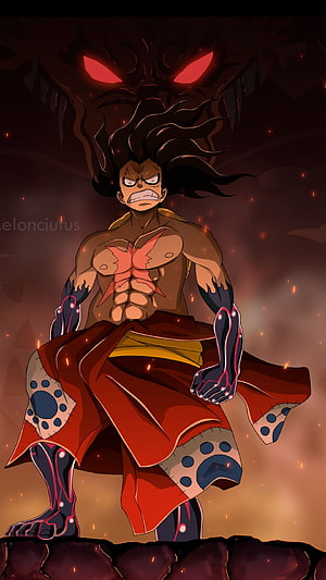Monkey D. Luffy Gear Fourth Snakeman Form with Kaido Shadow in One Piece Anime Art, One Piece, Monkey D. Luffy, Kaido, Gear Fourth Snakeman, dark • For You For & Mobile HD phone wallpaper