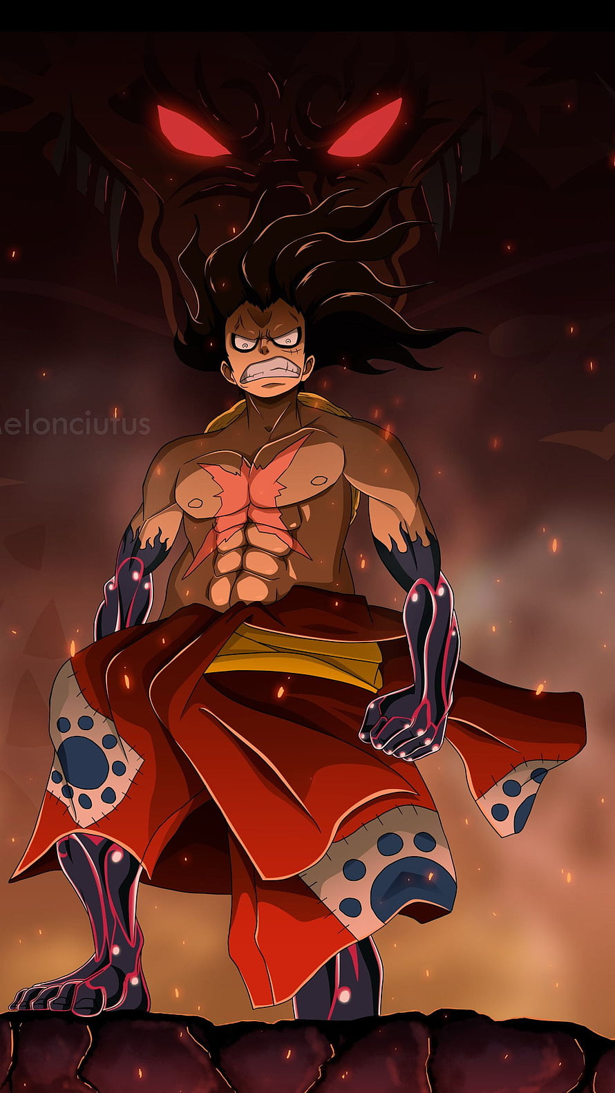 Monkey D. Luffy Gear Fourth Snakeman Form with Kaido Shadow in One Piece Anime Art, One Piece, Monkey D. Luffy, Kaido, Gear Fourth Snakeman, dark • For You For & Mobile HD phone wallpaper