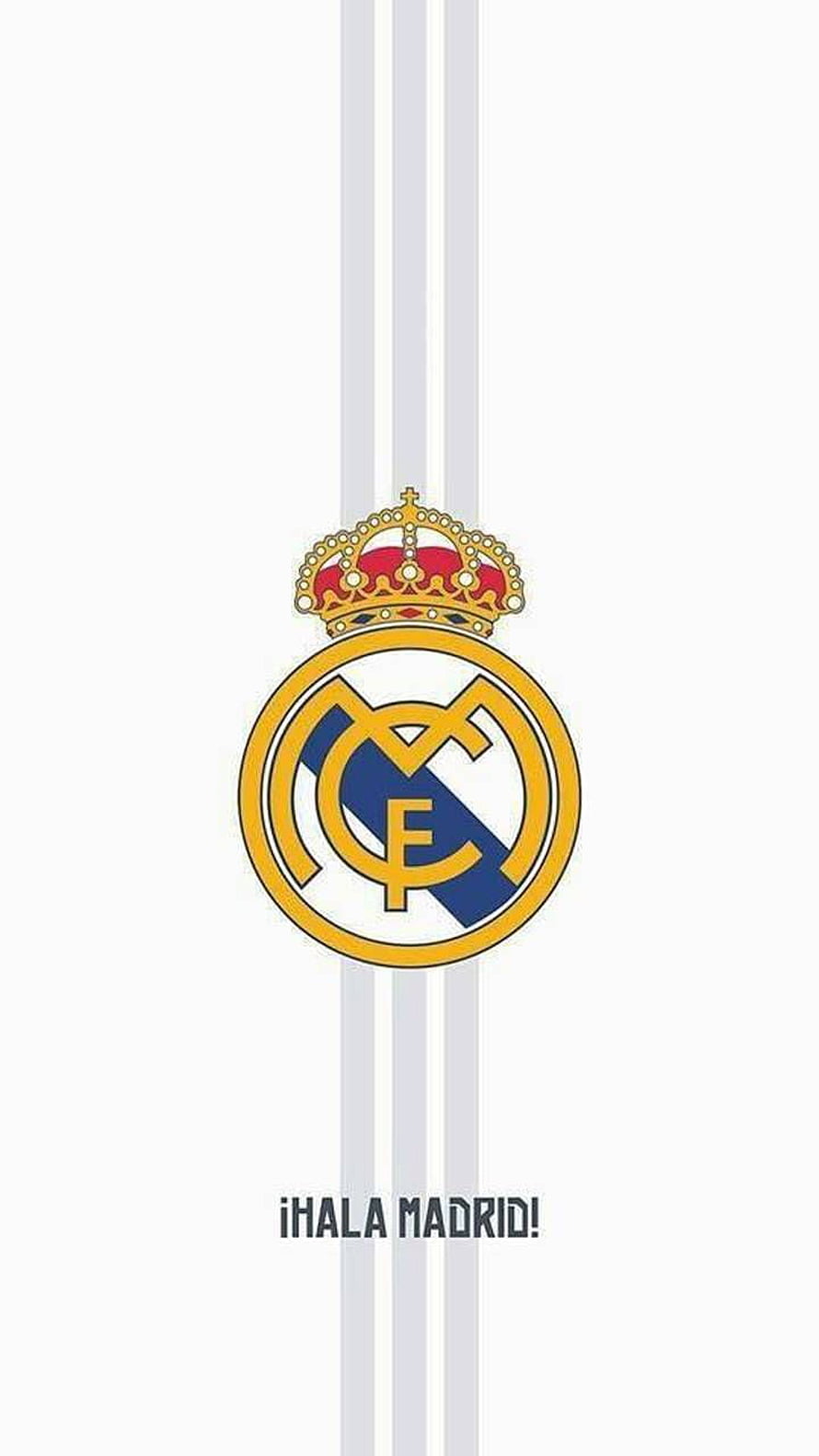 Real Madrid CF Official Logo with Crown and Hala Madrid Slogan on White Background HD phone wallpaper