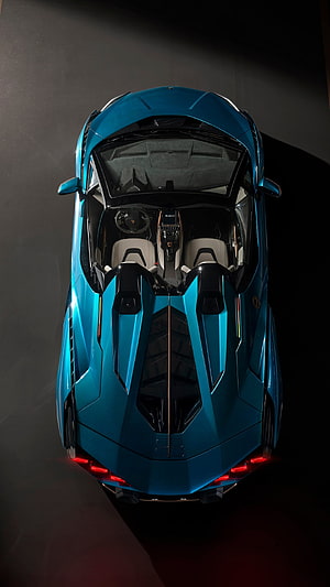 Lamborghini Sian Top-Down View in Teal Blue with Open Roof and Interior Detail HD phone wallpaper