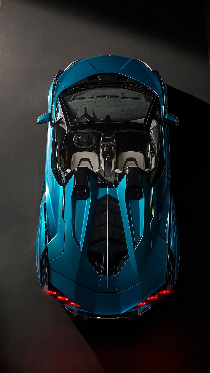 Lamborghini Sian Top-Down View in Teal Blue with Open Roof and Interior Detail HD phone wallpaper