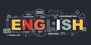 Colorful English Language Learning Concept with Vocabulary and Writing Icons HD wallpaper