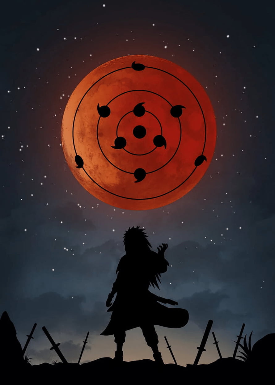 Madara Uchiha Silhouette Under Infinite Tsukuyomi Moon HD phone wallpaper
