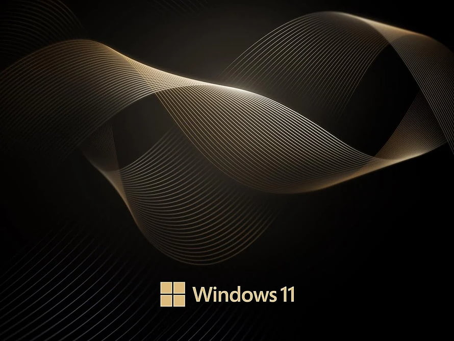Windows 11 Abstract Gold Wave Line Art on Black Background HD wallpaper