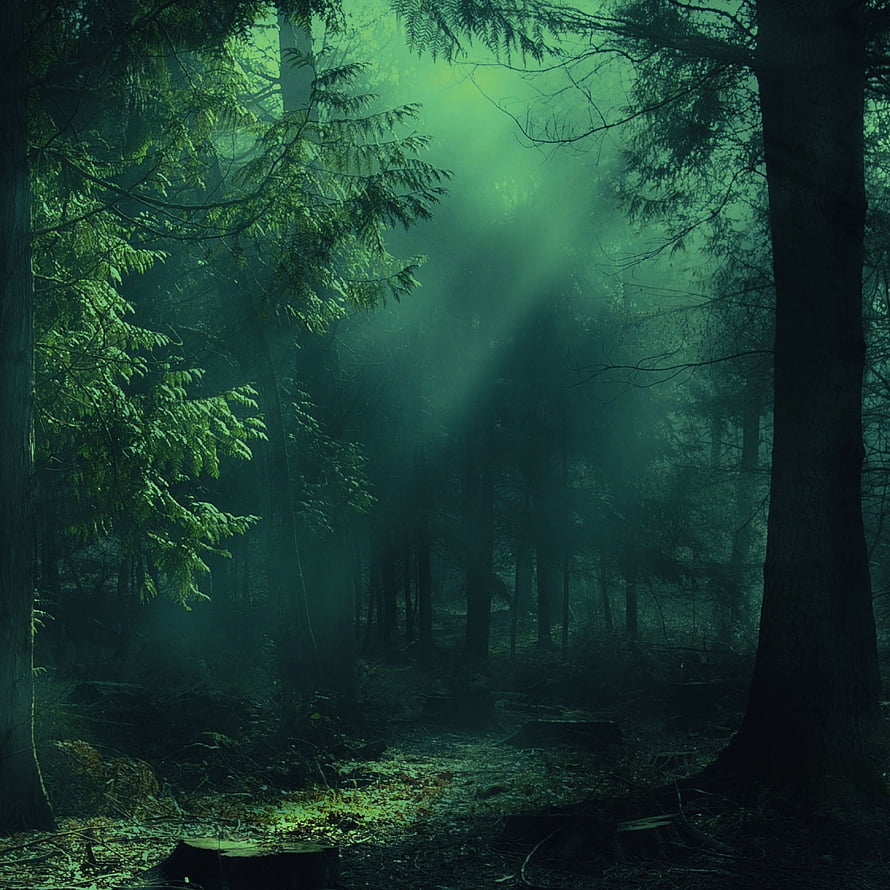 Mystical Green Forest With Sunbeams Piercing Through Misty Trees HD phone wallpaper