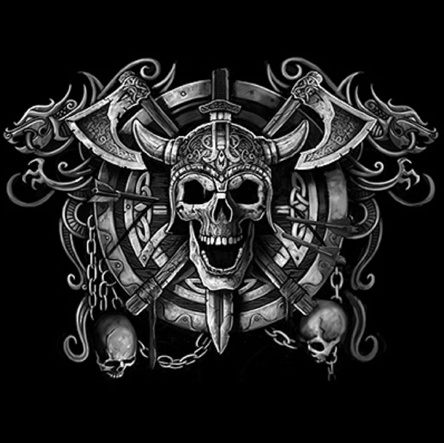 Viking Skull Emblem with Crossed Axes and Horned Helmet in Dark Tribal Style HD wallpaper