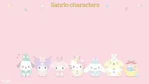 Cute Sanrio Characters in Easter Bunny Outfits on Pink Background HD wallpaper