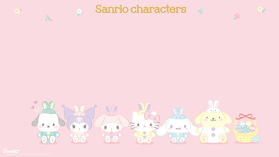 Cute Sanrio Characters in Easter Bunny Outfits on Pink Background HD wallpaper