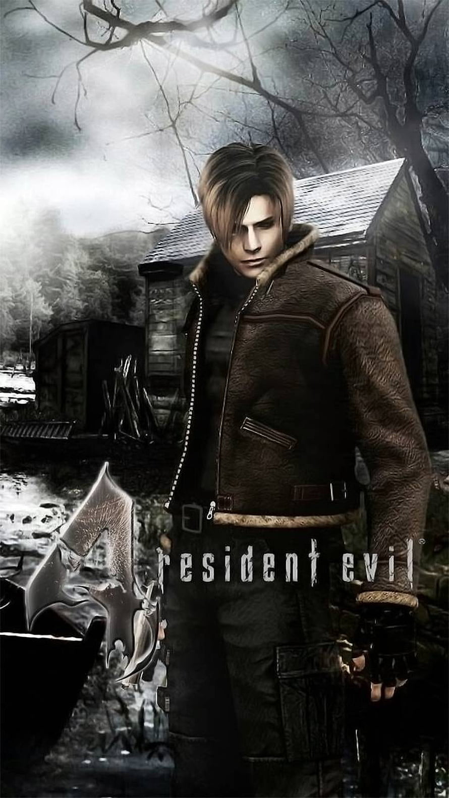 Leon S. Kennedy in Resident Evil 4 holding a large blade in a desolate village setting HD phone wallpaper