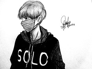 Pencil Sketch of Young Man in Hoodie and Face Mask, Anime : Broken Heart Alone Sad Anime Boy HD wallpaper