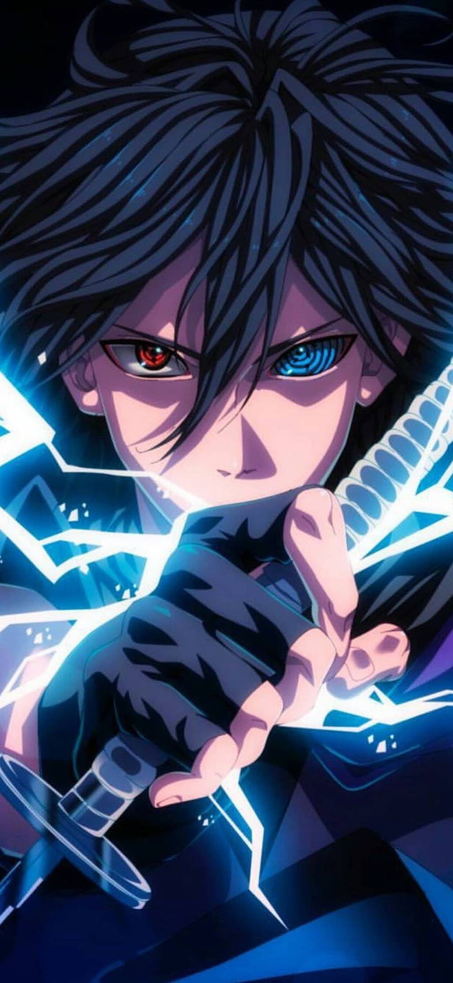 Anime Character With Heterochromia Eyes Holding Glowing Blue Sword HD phone wallpaper