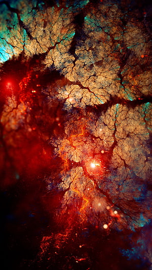 Abstract Fractal Art With Glowing Red And Blue Cracked Textures HD phone wallpaper