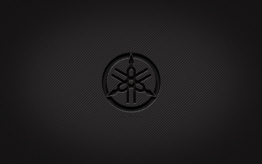 Yamaha Tuned Three Tuning Forks Logo on Dark Carbon Fiber Texture Background HD wallpaper