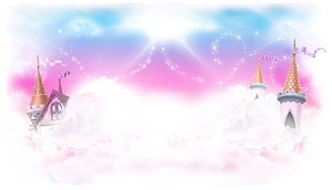 Magical Pink Castle in the Clouds with Sparkling Hearts and Fairy Tale Atmosphere HD wallpaper