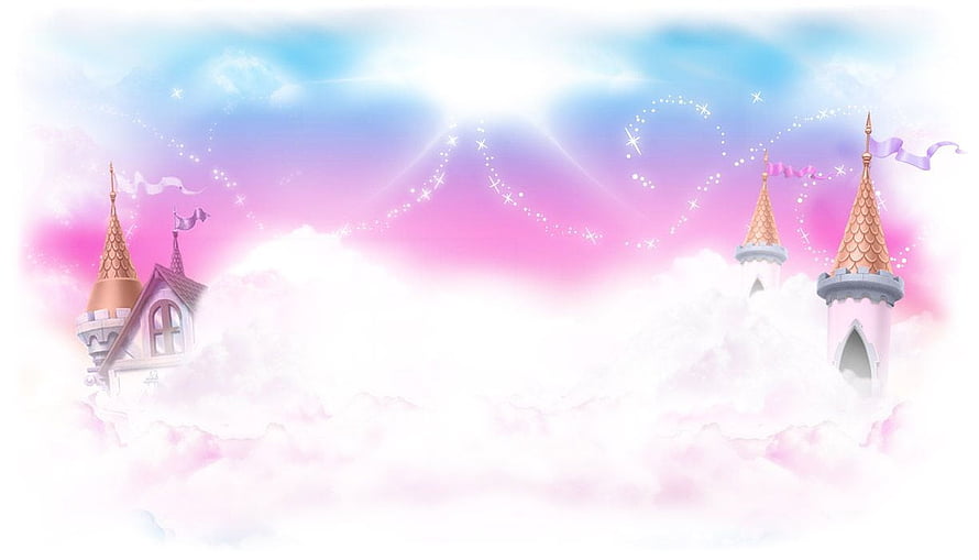 Magical Pink Castle in the Clouds with Sparkling Hearts and Fairy Tale Atmosphere HD wallpaper