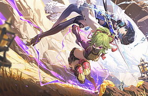 Yelan and Xingqiu in Dynamic Combat Scene from Genshin Impact HD wallpaper