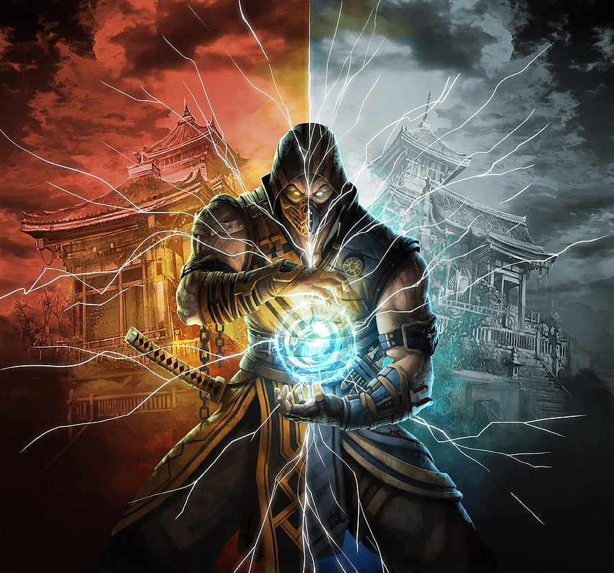 Scorpion and Sub-Zero Split Screen Mortal Kombat Wallpaper HD wallpaper