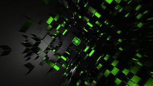 Abstract Green and Black Geometric Cube Tunnel Digital Art Background HD wallpaper