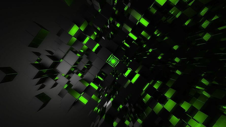 Abstract Green and Black Geometric Cube Tunnel Digital Art Background HD wallpaper