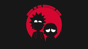 Rick and Morty Minimalist Silhouette Art with Red Circle and Dark Background HD wallpaper