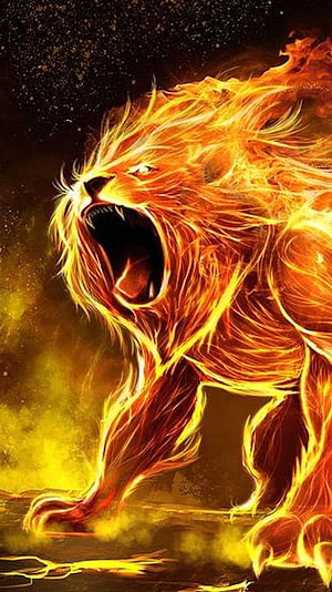 Fierce Roaring Lion Enveloped in Blazing Flames and Golden Fire HD phone wallpaper