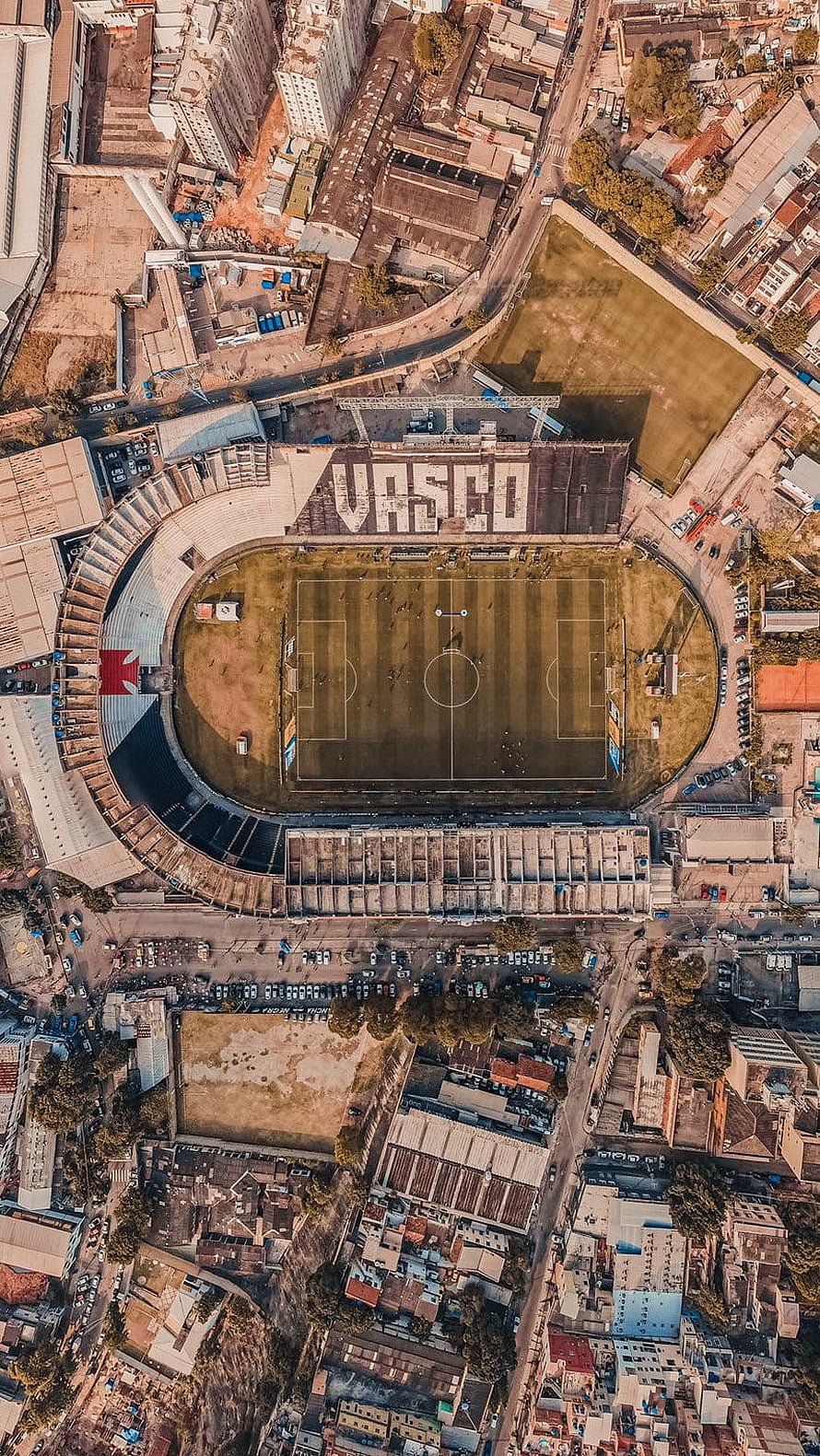 Aerial View of São Januário Stadium in Rio de Janeiro with Vasco da Gama Crest HD phone wallpaper