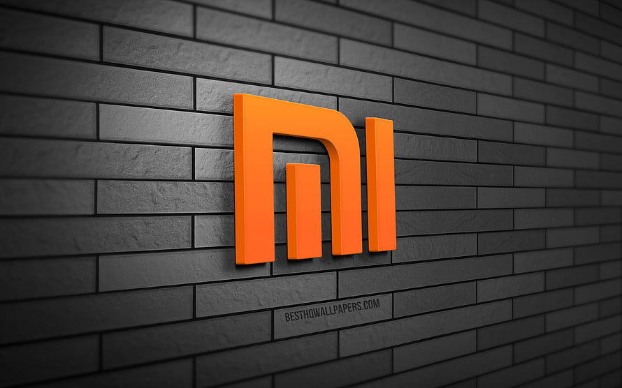 Xiaomi Mi Orange Logo on Dark Gray Brick Wall Background HD wallpaper