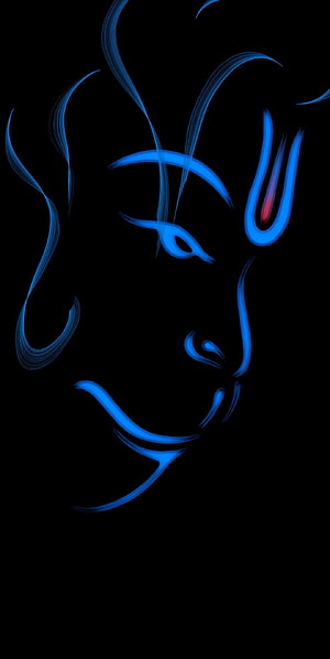 Abstract Blue Neon Face Artwork With Red Third Eye On Black Background HD phone wallpaper