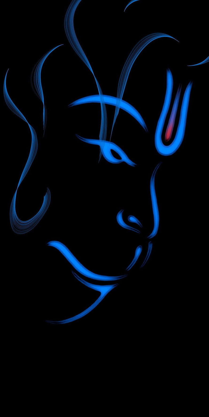 Abstract Blue Neon Face Artwork With Red Third Eye On Black Background HD phone wallpaper