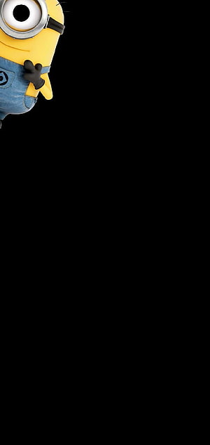 Minion Peeking from Top Left Corner on Black Background HD phone wallpaper