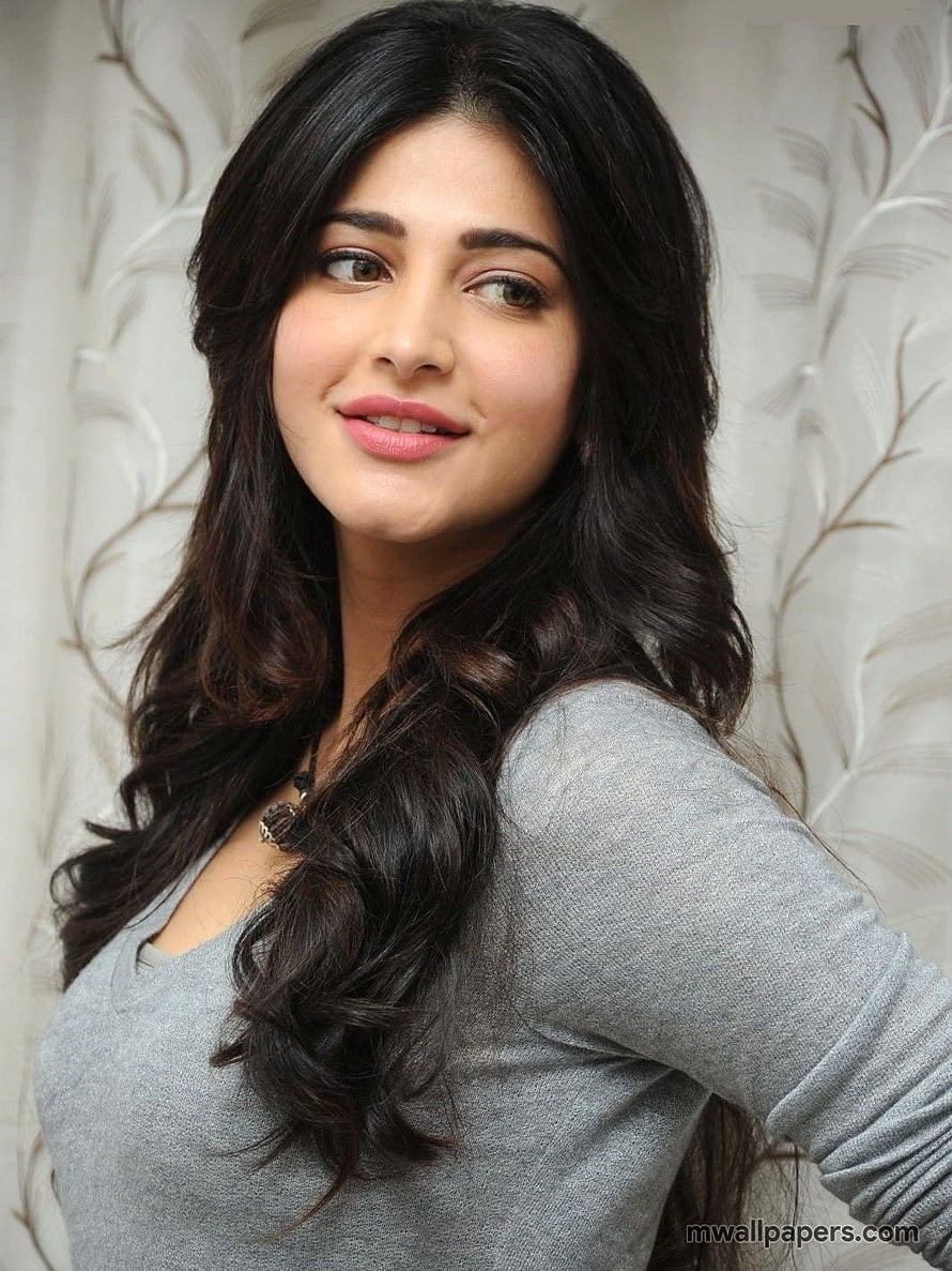 Shruti Haasan Portrait With Long Wavy Hair And Grey Top HD phone wallpaper