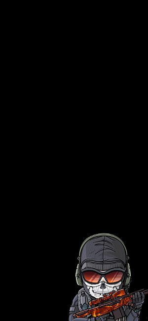 Cartoon Skull Soldier With Tactical Gear And Sniper Rifle On Black Background HD phone wallpaper