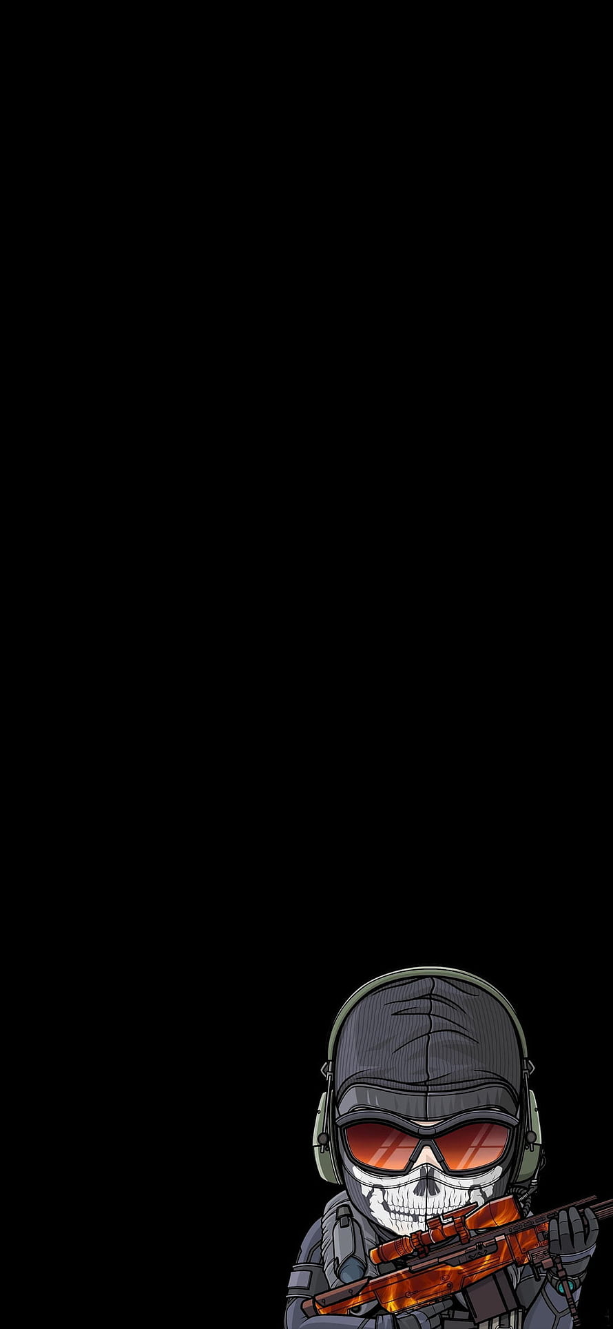 Cartoon Skull Soldier With Tactical Gear And Sniper Rifle On Black Background HD phone wallpaper