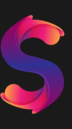 Vibrant Gradient Letter S Abstract 3D Ribbon Design on Dark Background HD phone wallpaper