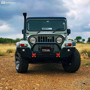 Front View of Modified Mahindra Thar Off-Road SUV with Bull Bar and Snorkel HD phone wallpaper