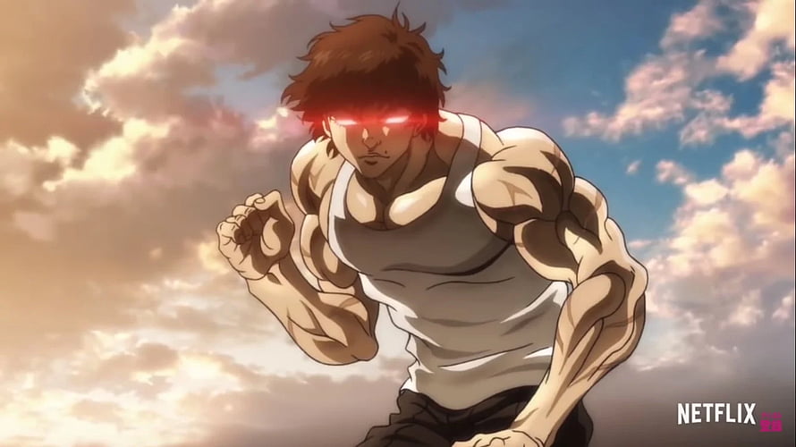 Baki Hanma Anime Character With Glowing Red Eyes Running Under Cloudy Sky HD wallpaper