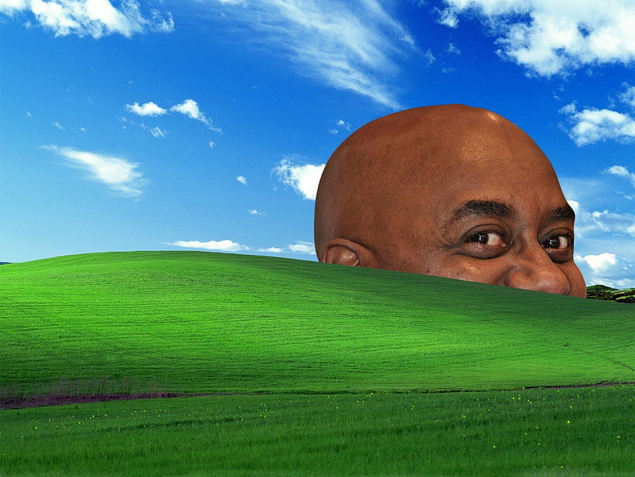Bald Man Peeking Over Green Hill Under Blue Sky Meme, Meme - Weird Background,, Dank Meme HD wallpaper