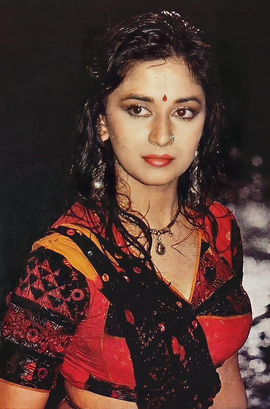 Madhuri Dixit in Traditional Red and Black Saree with Jewelry HD phone wallpaper
