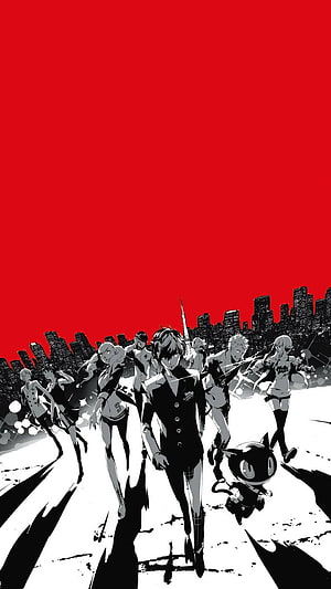 Persona 5 Phantom Thieves of Hearts Anime Group Walking Cityscape Wallpaper HD phone wallpaper
