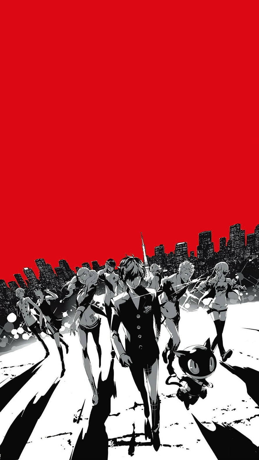 Persona 5 Phantom Thieves of Hearts Anime Group Walking Cityscape Wallpaper HD phone wallpaper