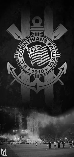 Corinthians Paulista Black and White Stadium Atmosphere with Flares and Club Crest HD phone wallpaper